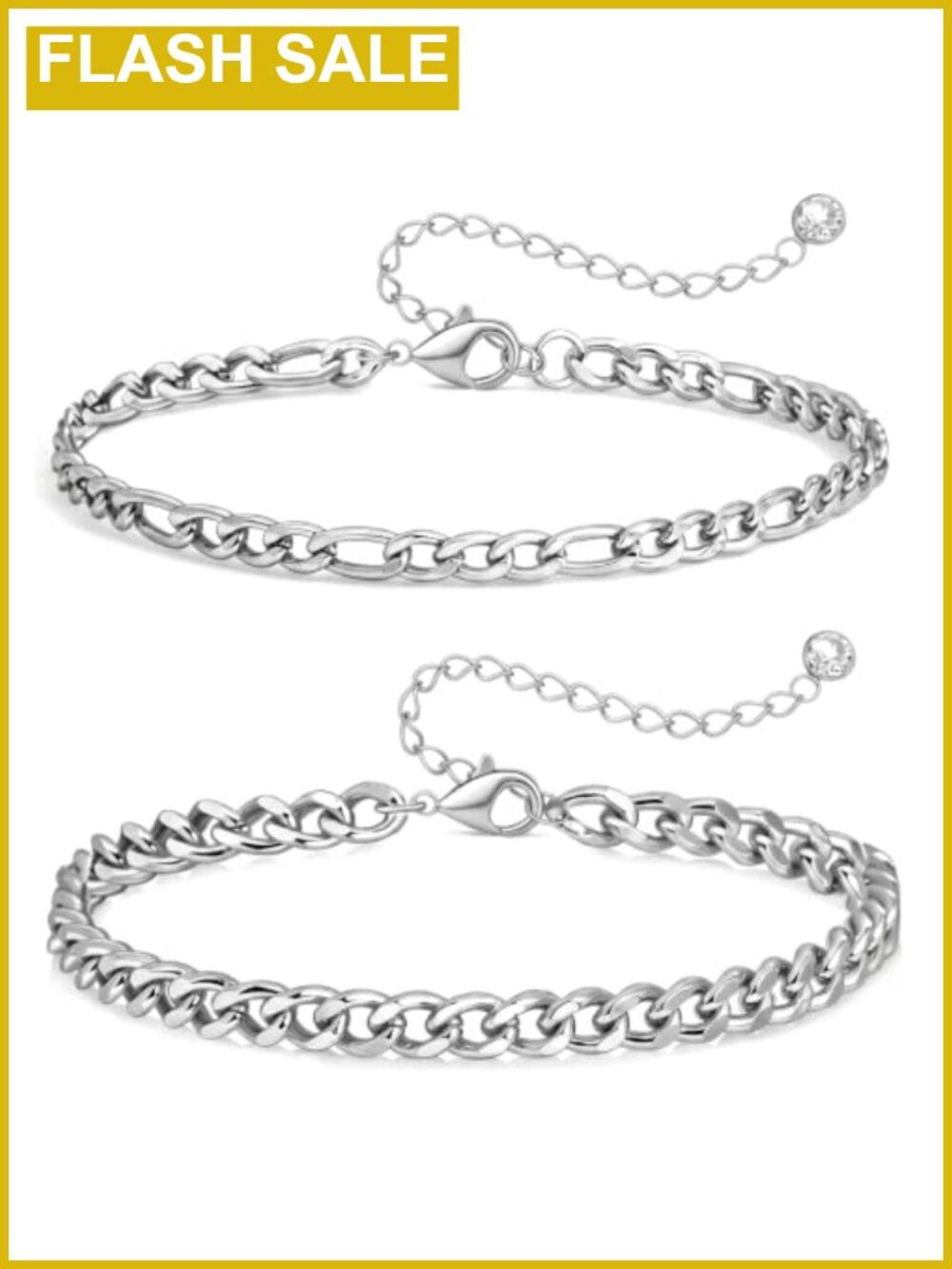 Layered Figaro & Cuban Link Anklet Set Adjustable Stainless Steel